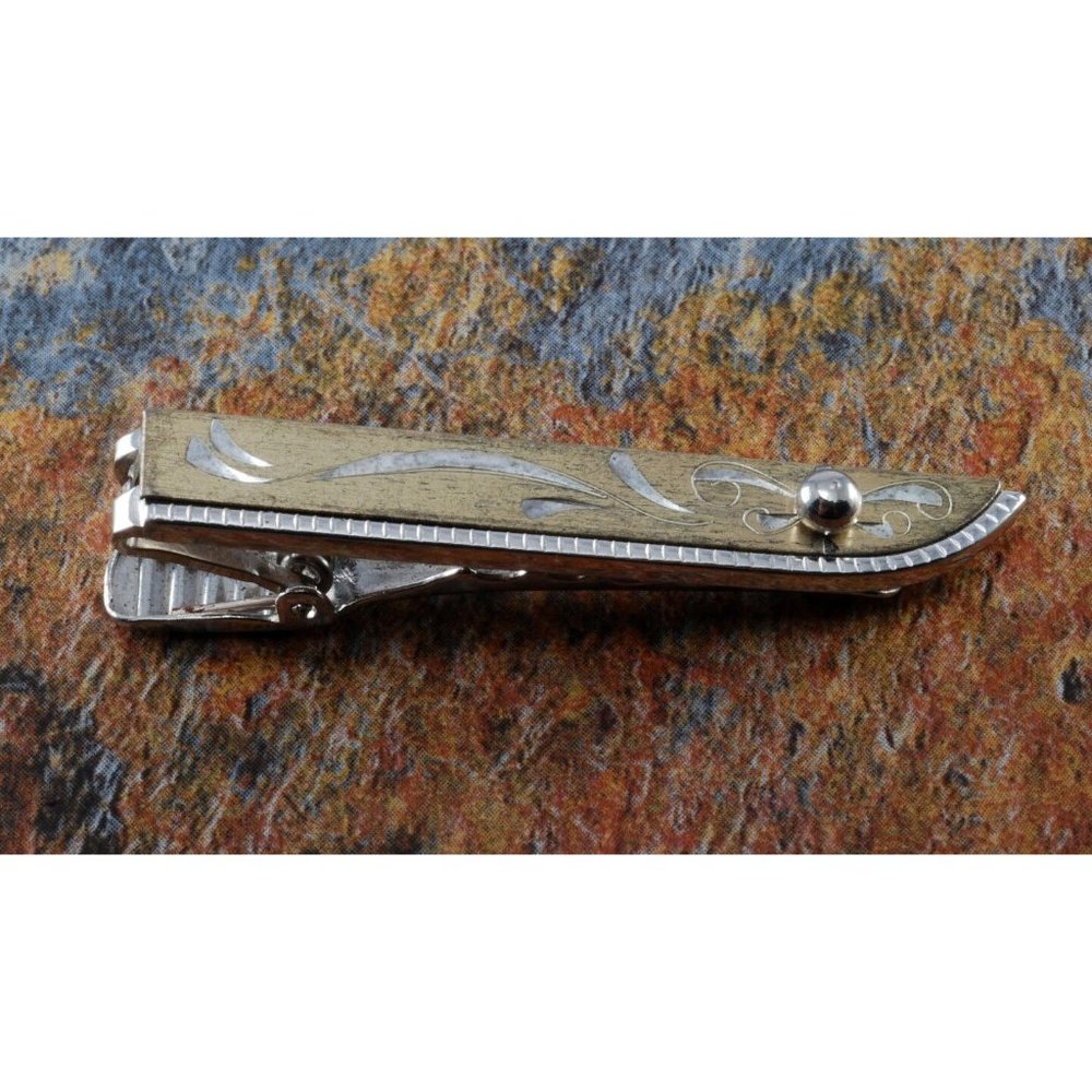 Vintage Tie Clip Anson Silver Metal Handsome Decorative Design Mens Jewelry
